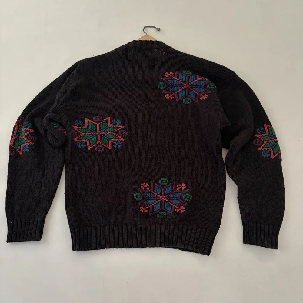 VTG‎ Eddie Bauer Mens Sweater Medium Cotton 90s Snowflake Preppy Celestial Cozy